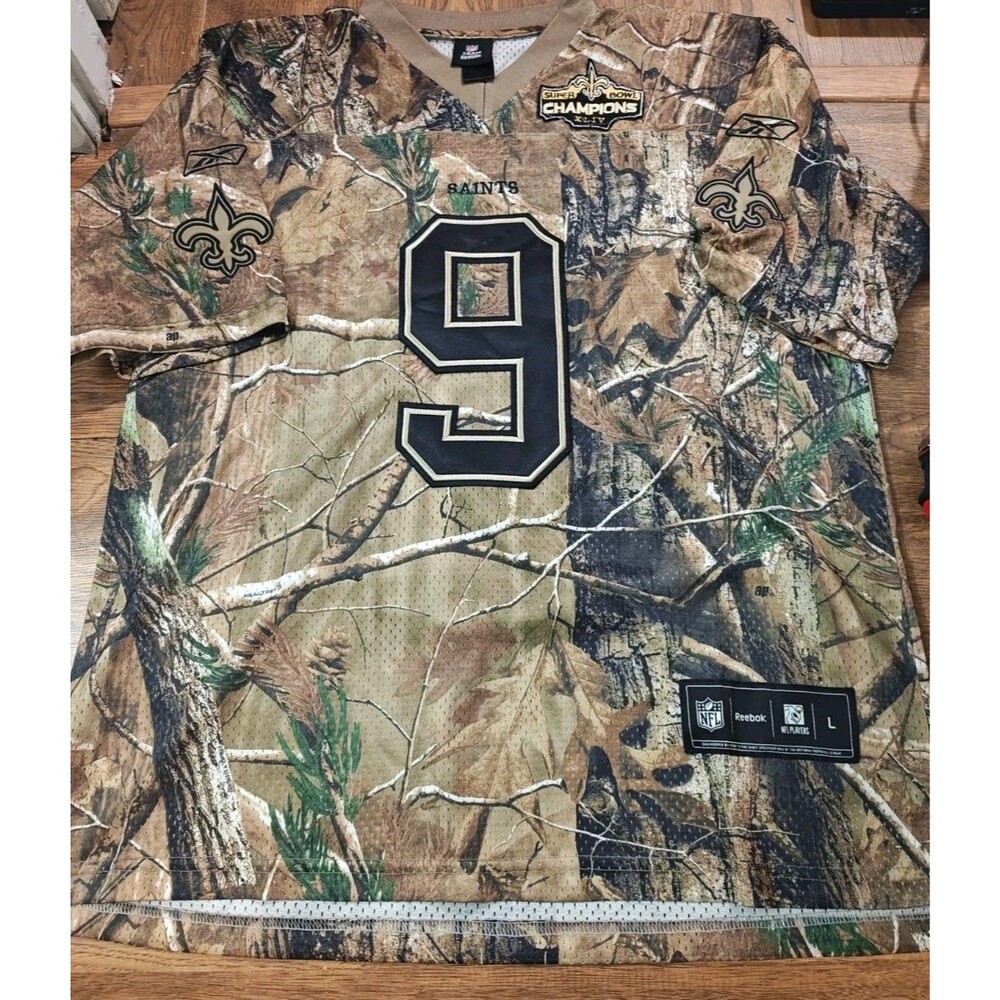 Reebok New Orleans Saint Jersey Large Realtree Camo Drew Brees NFL Football